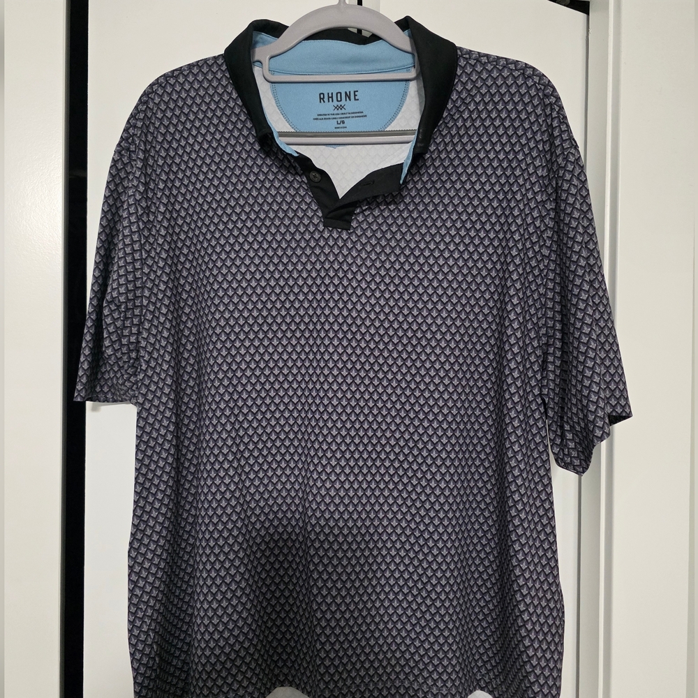 Rhone Men's Patterned Polo Shirt in Black and Gray